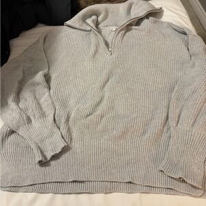 Aerie Light Gray Zip-Up Sweater